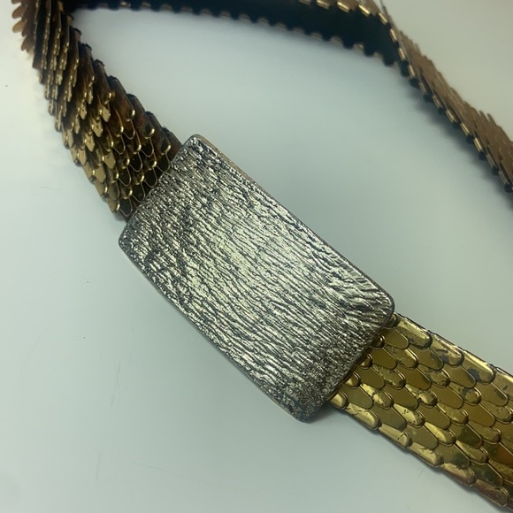 Vintage Accessories - Vintage 🍐 Art Deco Two-Tone Scale Elastic Waist Belt Accessory
